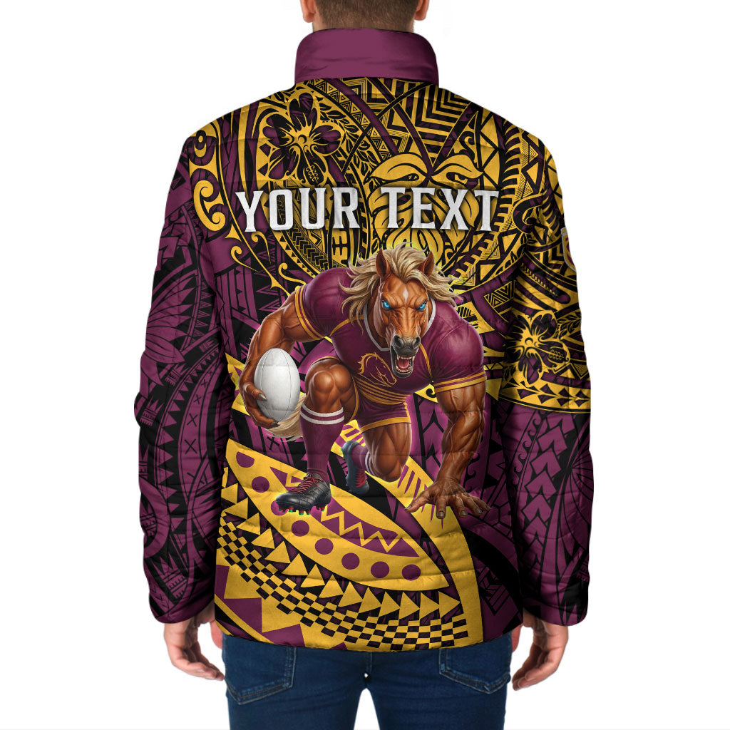 Personalised Brisbane Broncos Padded Jacket Polynesian Tribal Art Style With Hammerhead Mascot