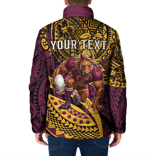 Personalised Brisbane Broncos Padded Jacket Polynesian Tribal Art Style With Hammerhead Mascot