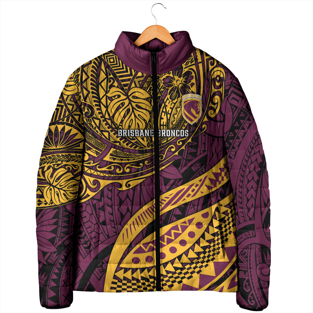 Personalised Brisbane Broncos Padded Jacket Polynesian Tribal Art Style With Hammerhead Mascot