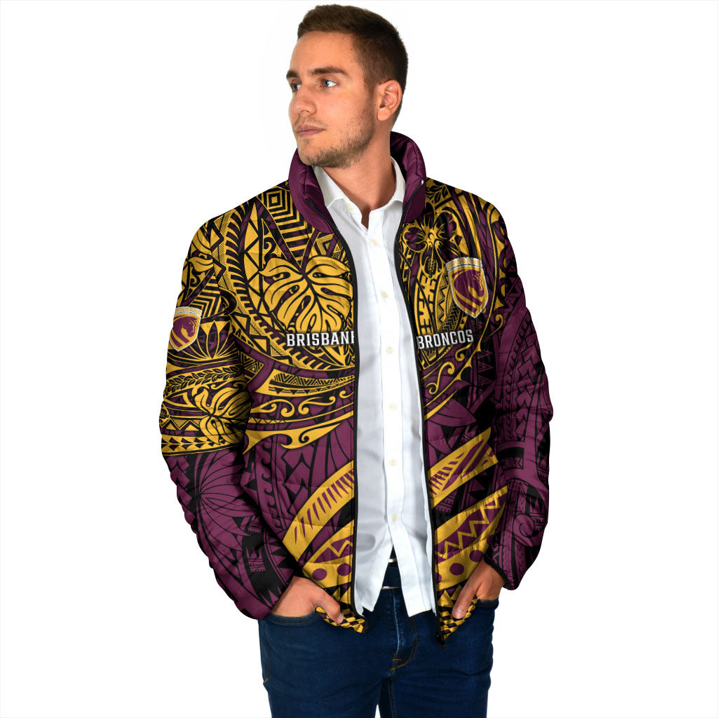Personalised Brisbane Broncos Padded Jacket Polynesian Tribal Art Style With Hammerhead Mascot
