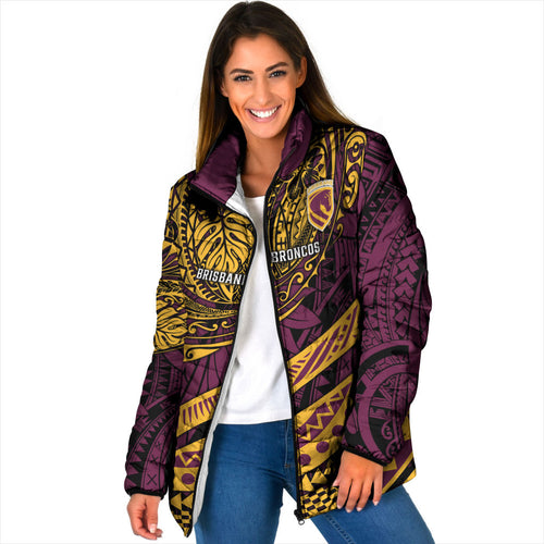Personalised Brisbane Broncos Padded Jacket Polynesian Tribal Art Style With Hammerhead Mascot