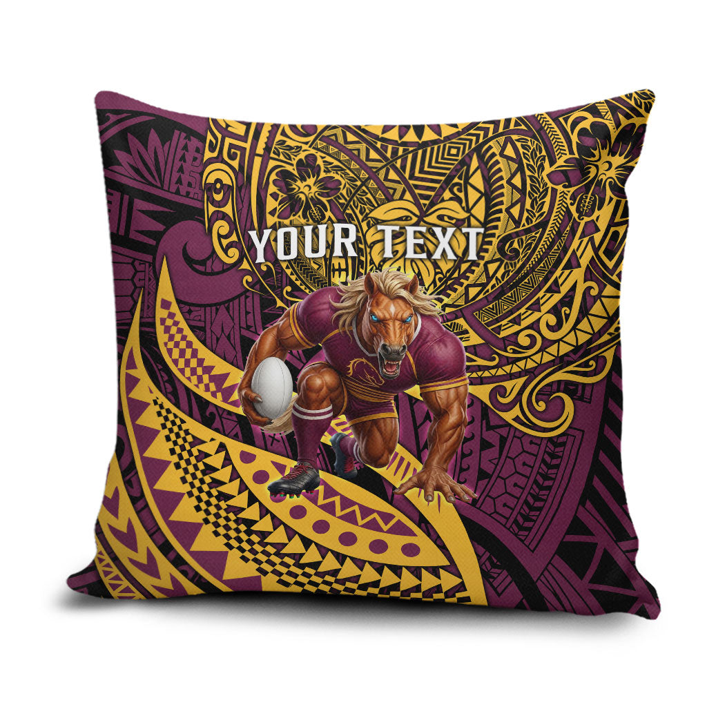 Personalised Brisbane Broncos Pillow Cover Polynesian Tribal Art Style With Hammerhead Mascot