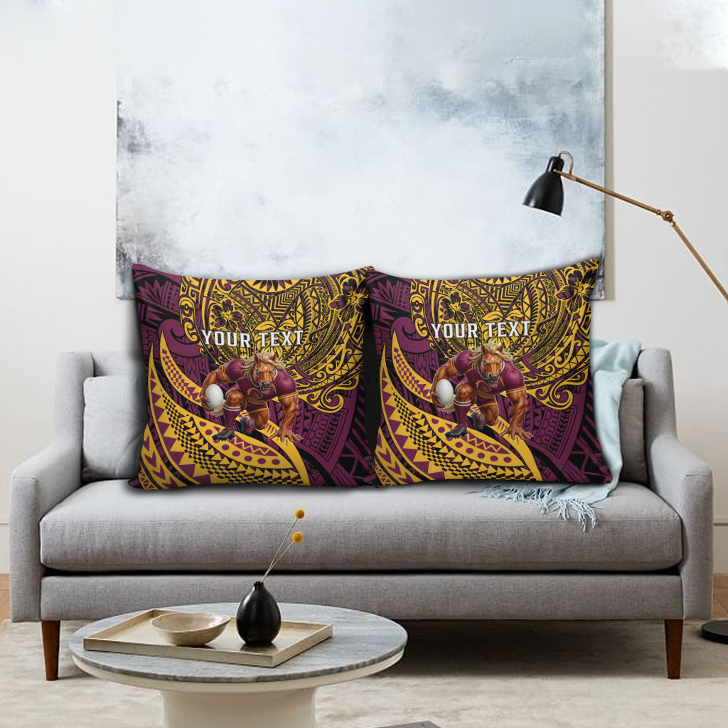 Personalised Brisbane Broncos Pillow Cover Polynesian Tribal Art Style With Hammerhead Mascot