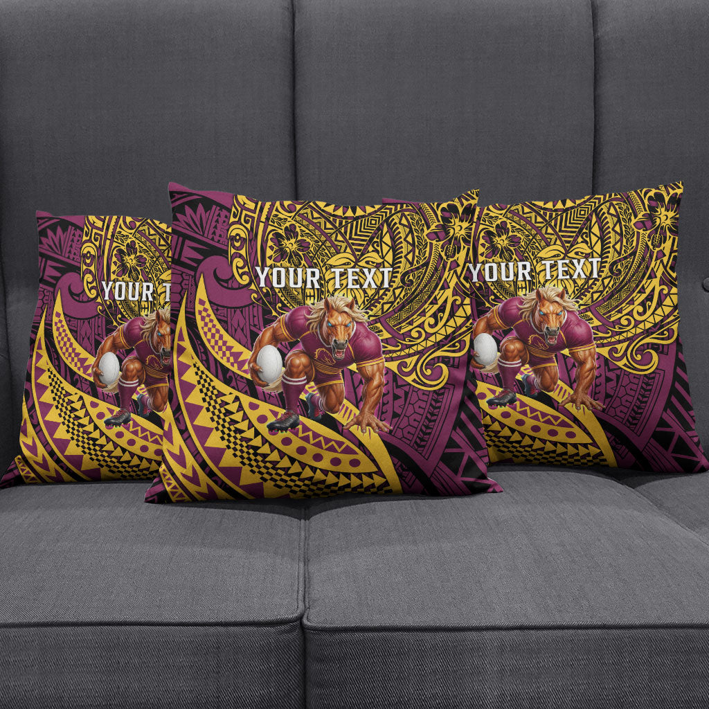 Personalised Brisbane Broncos Pillow Cover Polynesian Tribal Art Style With Hammerhead Mascot