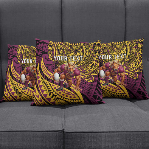 Personalised Brisbane Broncos Pillow Cover Polynesian Tribal Art Style With Hammerhead Mascot