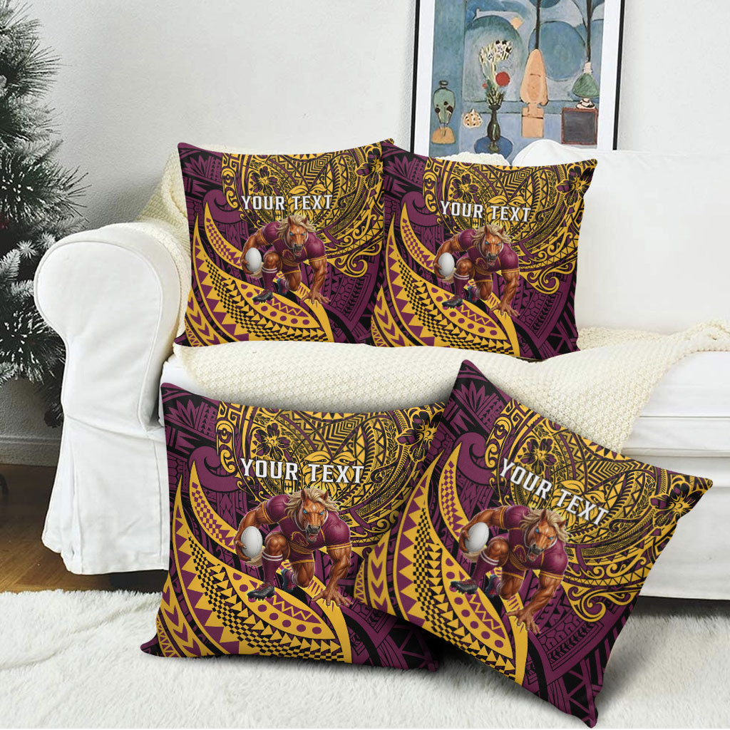Personalised Brisbane Broncos Pillow Cover Polynesian Tribal Art Style With Hammerhead Mascot
