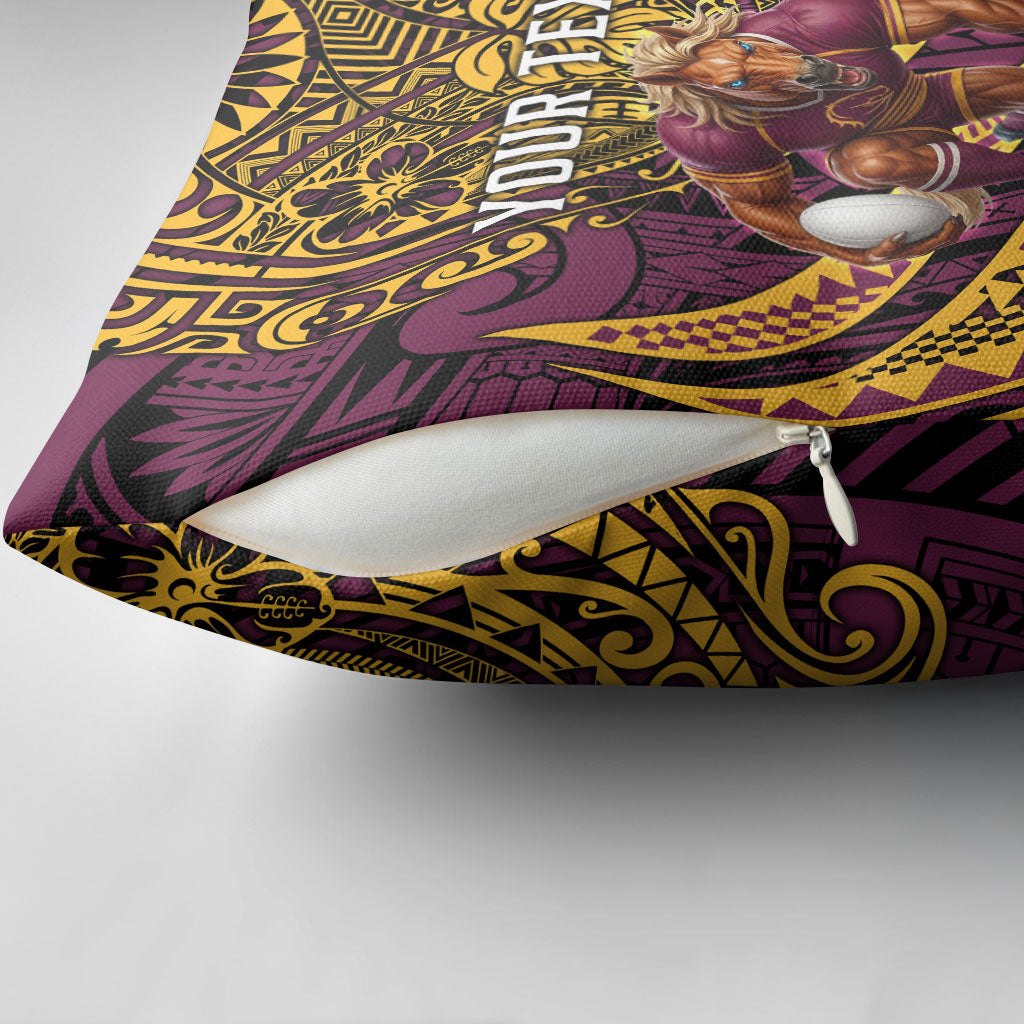 Personalised Brisbane Broncos Pillow Cover Polynesian Tribal Art Style With Hammerhead Mascot