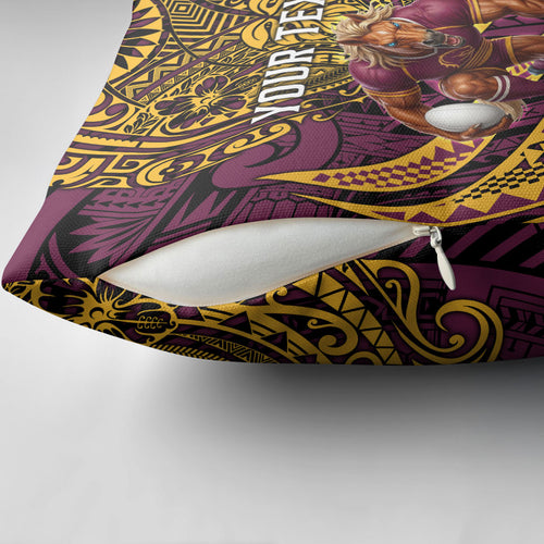 Personalised Brisbane Broncos Pillow Cover Polynesian Tribal Art Style With Hammerhead Mascot
