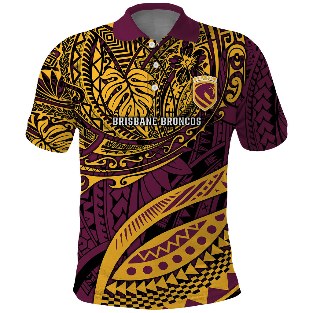 Personalised Brisbane Broncos Polo Shirt Polynesian Tribal Art Style With Hammerhead Mascot