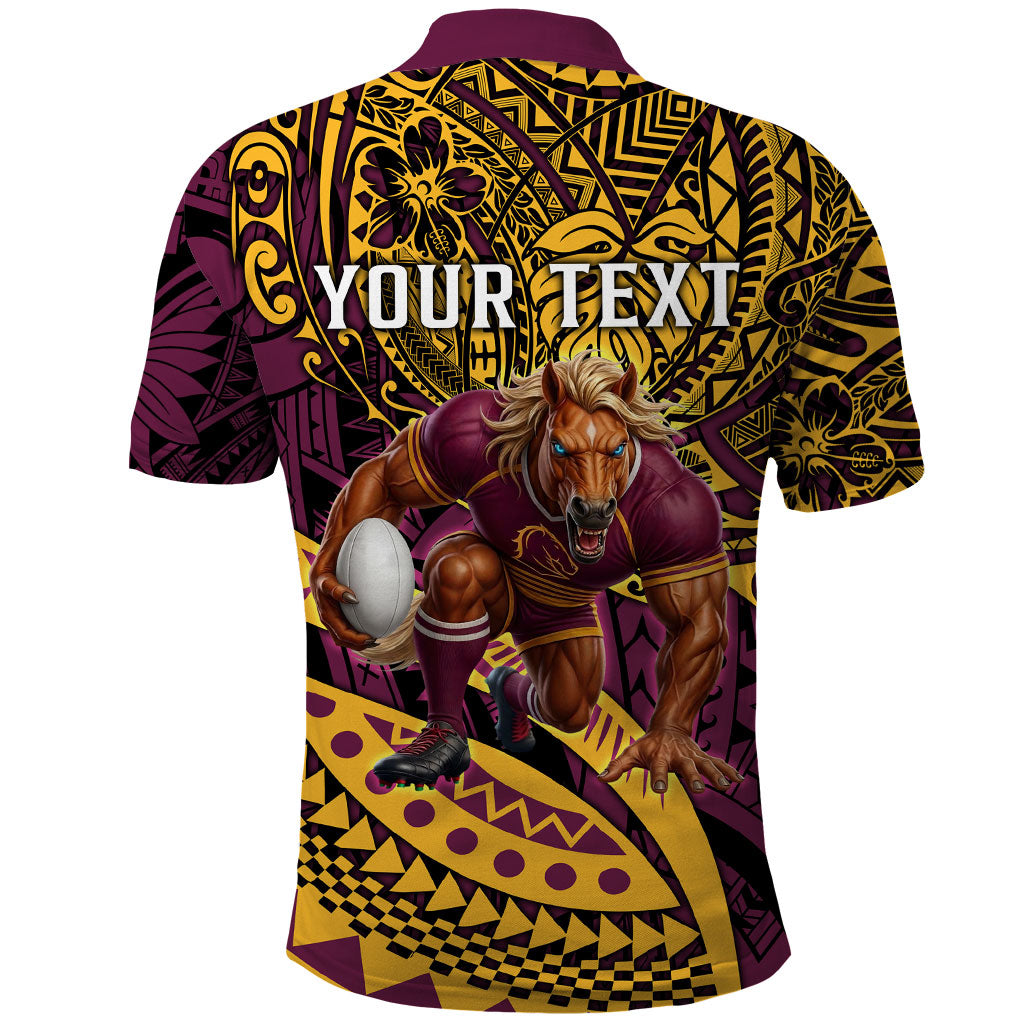 Personalised Brisbane Broncos Polo Shirt Polynesian Tribal Art Style With Hammerhead Mascot