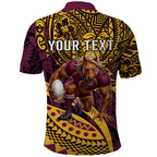 Personalised Brisbane Broncos Polo Shirt Polynesian Tribal Art Style With Hammerhead Mascot