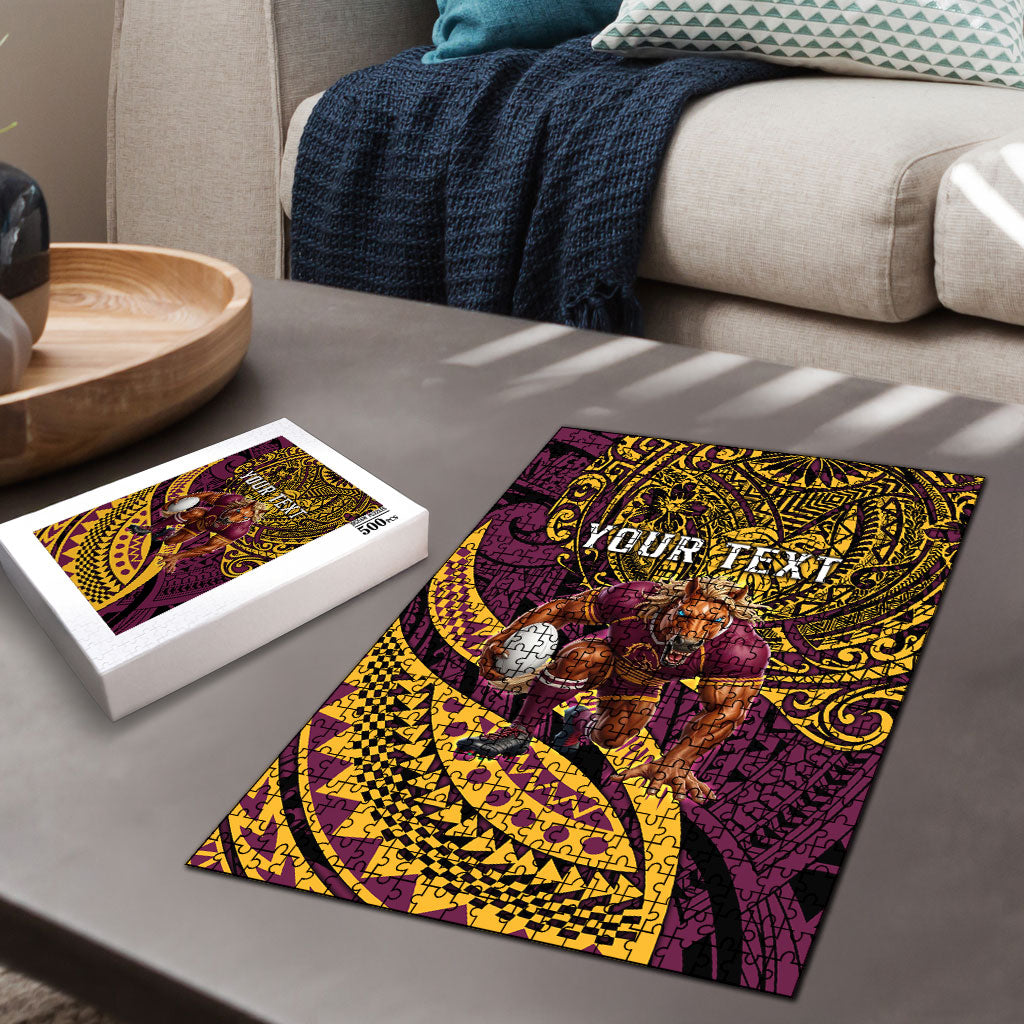 Personalised Brisbane Broncos Puzzle Polynesian Tribal Art Style With Hammerhead Mascot