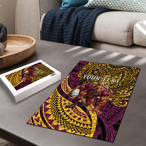Personalised Brisbane Broncos Puzzle Polynesian Tribal Art Style With Hammerhead Mascot