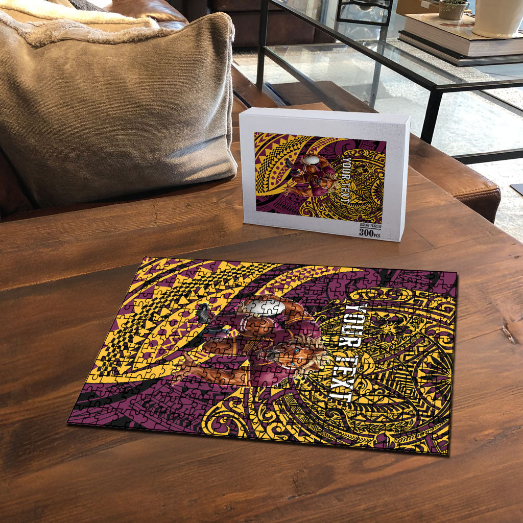 Personalised Brisbane Broncos Puzzle Polynesian Tribal Art Style With Hammerhead Mascot