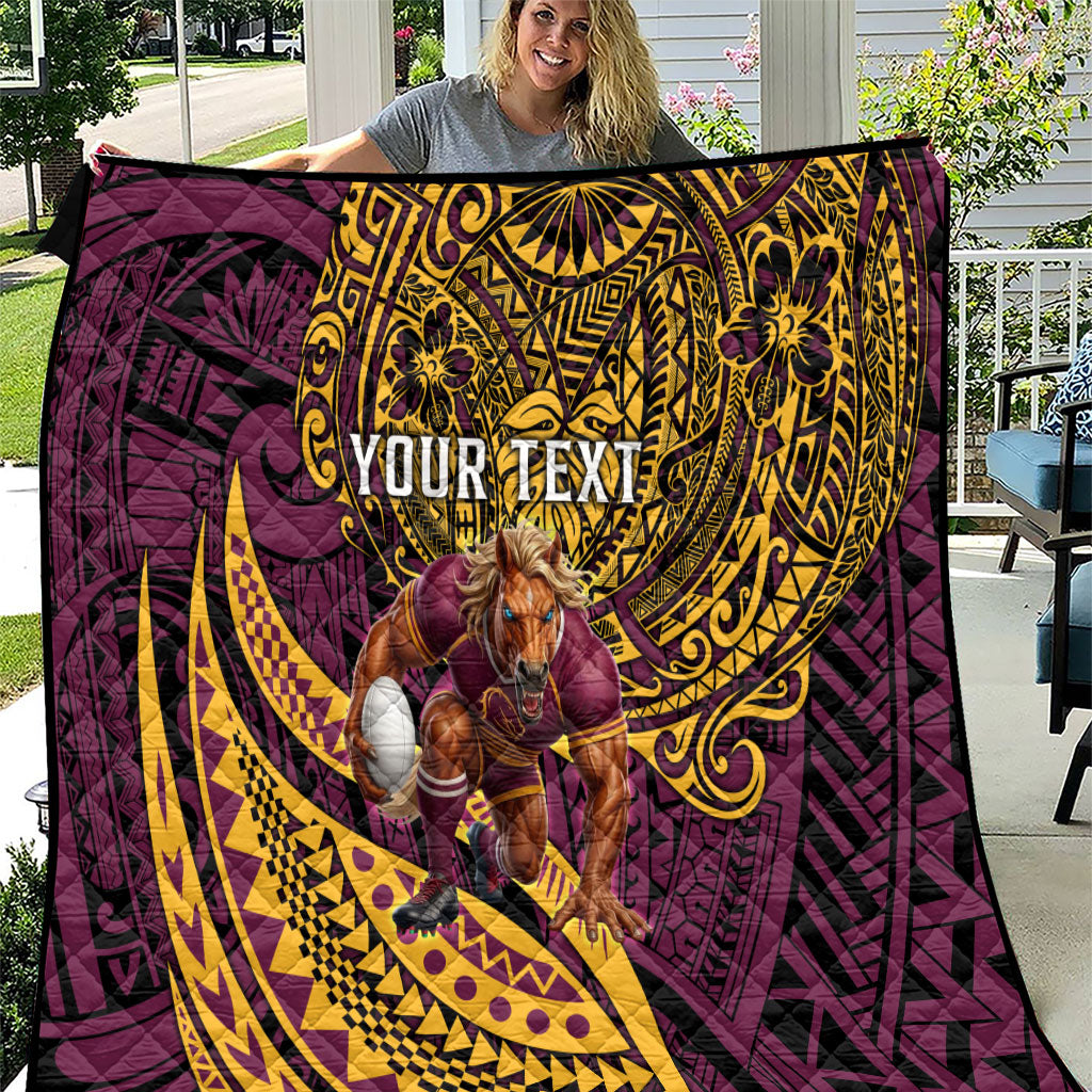 Personalised Brisbane Broncos Quilt Polynesian Tribal Art Style With Hammerhead Mascot