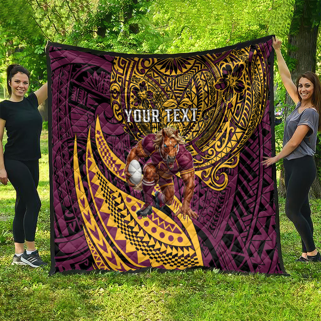 Personalised Brisbane Broncos Quilt Polynesian Tribal Art Style With Hammerhead Mascot