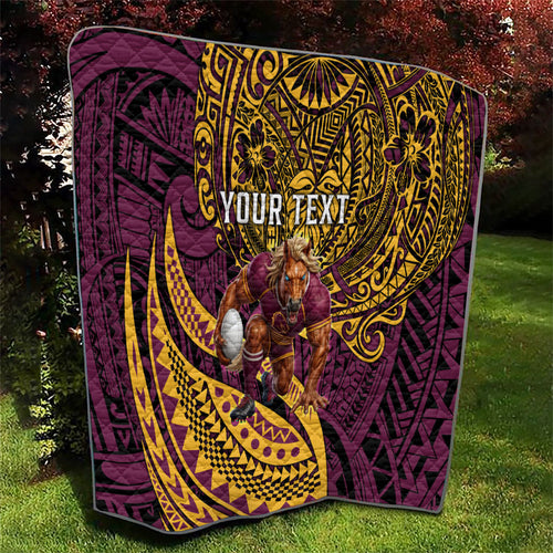 Personalised Brisbane Broncos Quilt Polynesian Tribal Art Style With Hammerhead Mascot