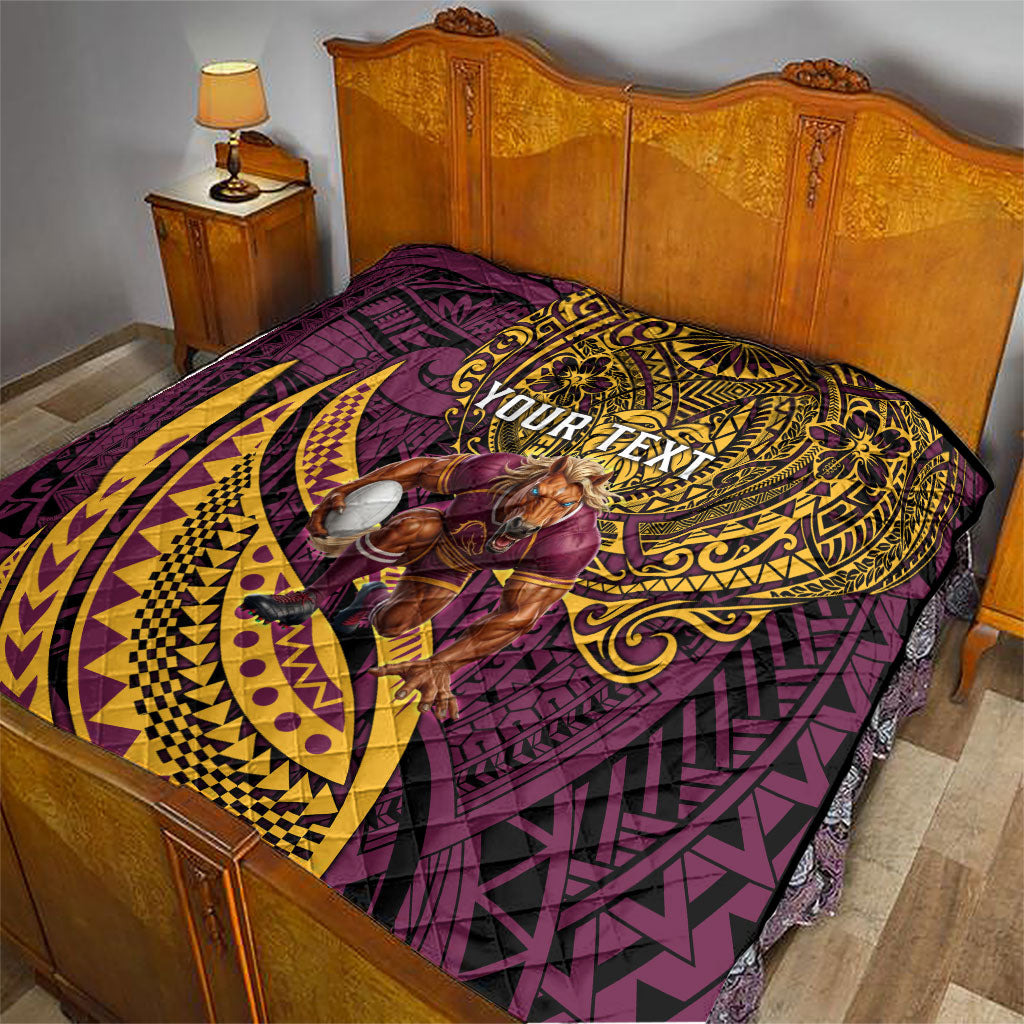 Personalised Brisbane Broncos Quilt Polynesian Tribal Art Style With Hammerhead Mascot