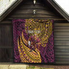 Personalised Brisbane Broncos Quilt Polynesian Tribal Art Style With Hammerhead Mascot