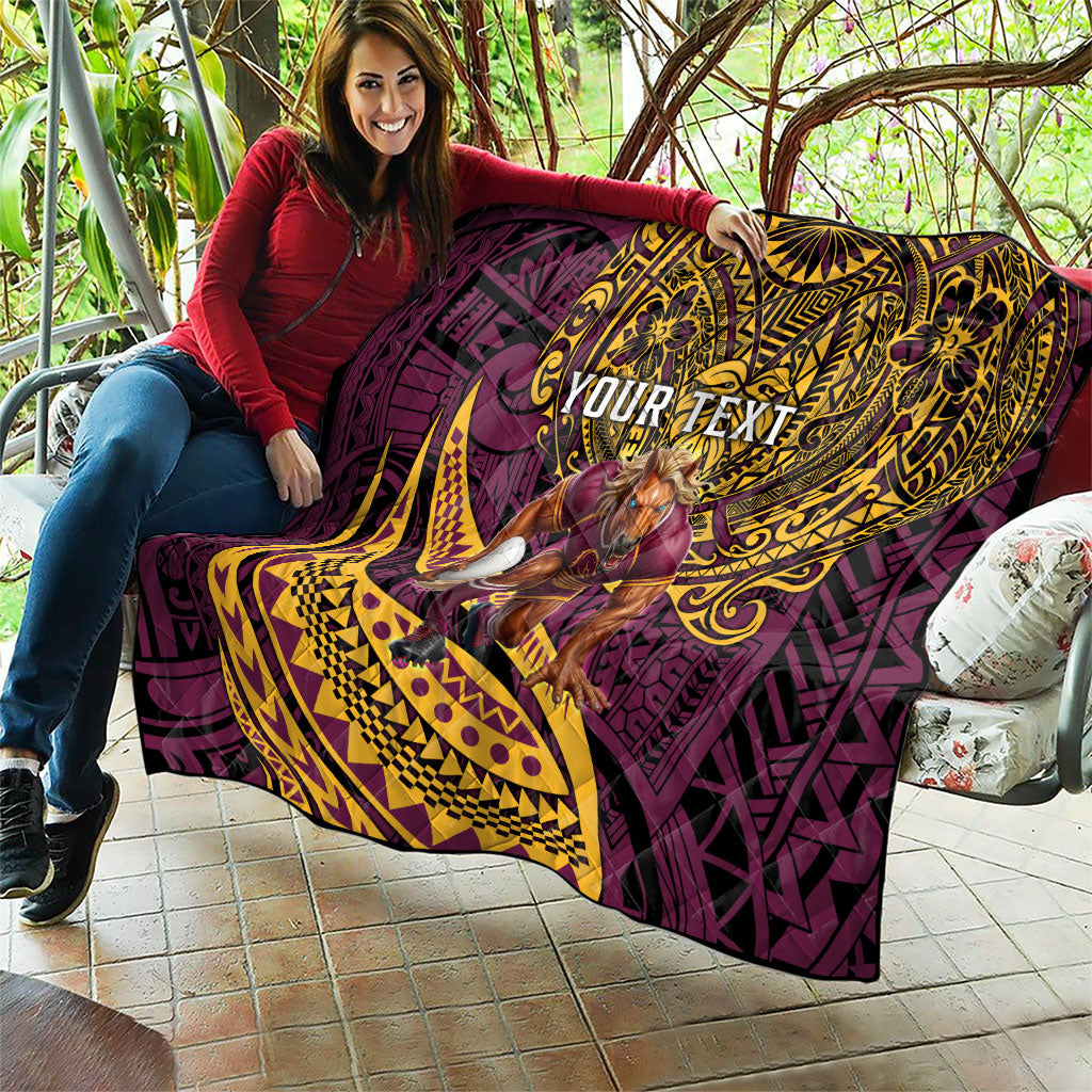 Personalised Brisbane Broncos Quilt Polynesian Tribal Art Style With Hammerhead Mascot
