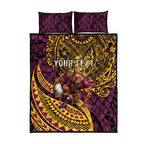 Personalised Brisbane Broncos Quilt Bed Set Polynesian Tribal Art Style With Hammerhead Mascot