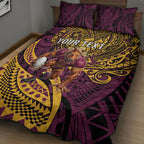 Personalised Brisbane Broncos Quilt Bed Set Polynesian Tribal Art Style With Hammerhead Mascot