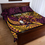 Personalised Brisbane Broncos Quilt Bed Set Polynesian Tribal Art Style With Hammerhead Mascot
