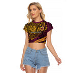 Personalised Brisbane Broncos Raglan Cropped T Shirt Polynesian Tribal Art Style With Hammerhead Mascot