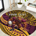 Personalised Brisbane Broncos Round Carpet Polynesian Tribal Art Style With Hammerhead Mascot