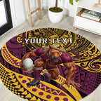 Personalised Brisbane Broncos Round Carpet Polynesian Tribal Art Style With Hammerhead Mascot