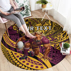 Personalised Brisbane Broncos Round Carpet Polynesian Tribal Art Style With Hammerhead Mascot