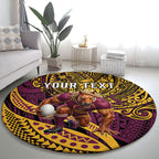 Personalised Brisbane Broncos Round Carpet Polynesian Tribal Art Style With Hammerhead Mascot