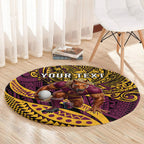 Personalised Brisbane Broncos Round Carpet Polynesian Tribal Art Style With Hammerhead Mascot