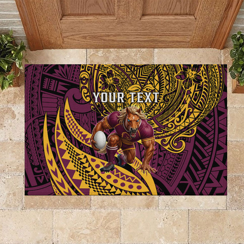 Personalised Brisbane Broncos Rubber Doormat Polynesian Tribal Art Style With Hammerhead Mascot