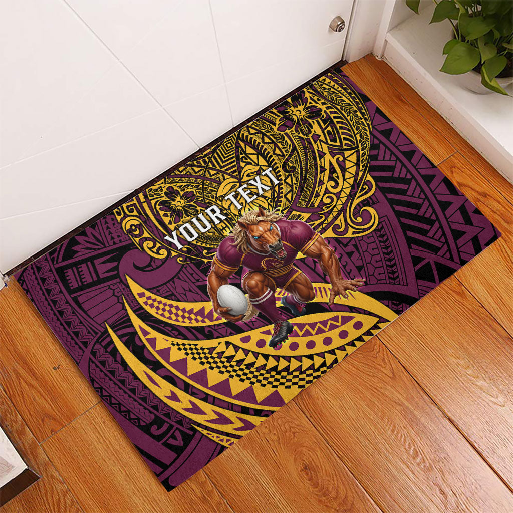 Personalised Brisbane Broncos Rubber Doormat Polynesian Tribal Art Style With Hammerhead Mascot