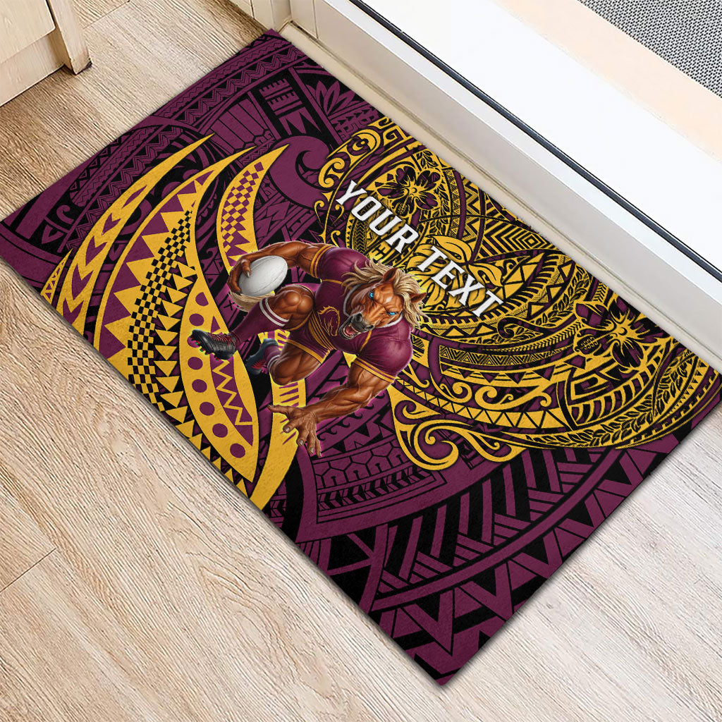 Personalised Brisbane Broncos Rubber Doormat Polynesian Tribal Art Style With Hammerhead Mascot