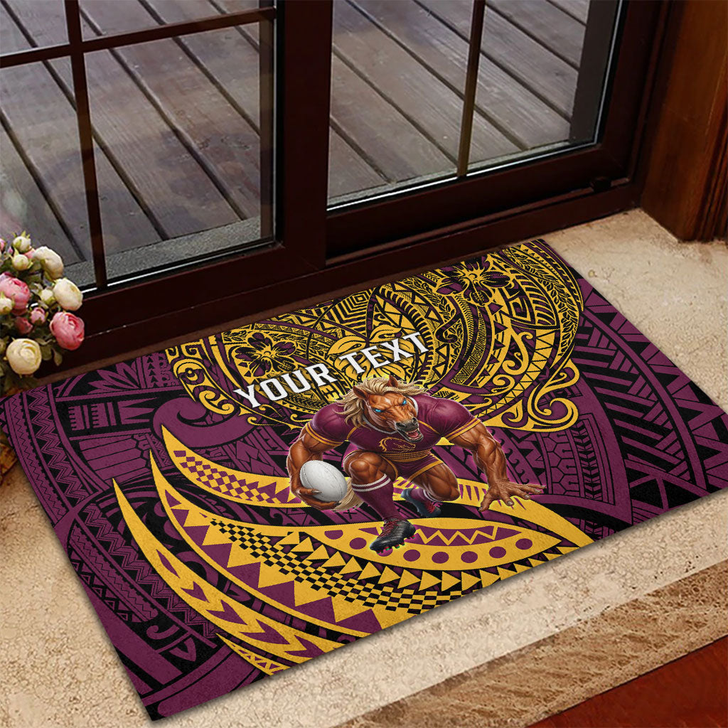Personalised Brisbane Broncos Rubber Doormat Polynesian Tribal Art Style With Hammerhead Mascot