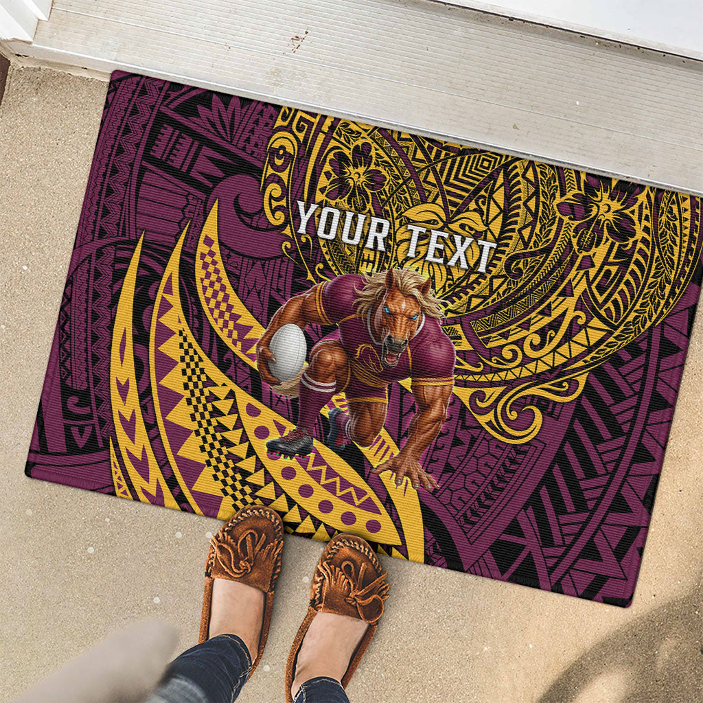 Personalised Brisbane Broncos Rubber Doormat Polynesian Tribal Art Style With Hammerhead Mascot