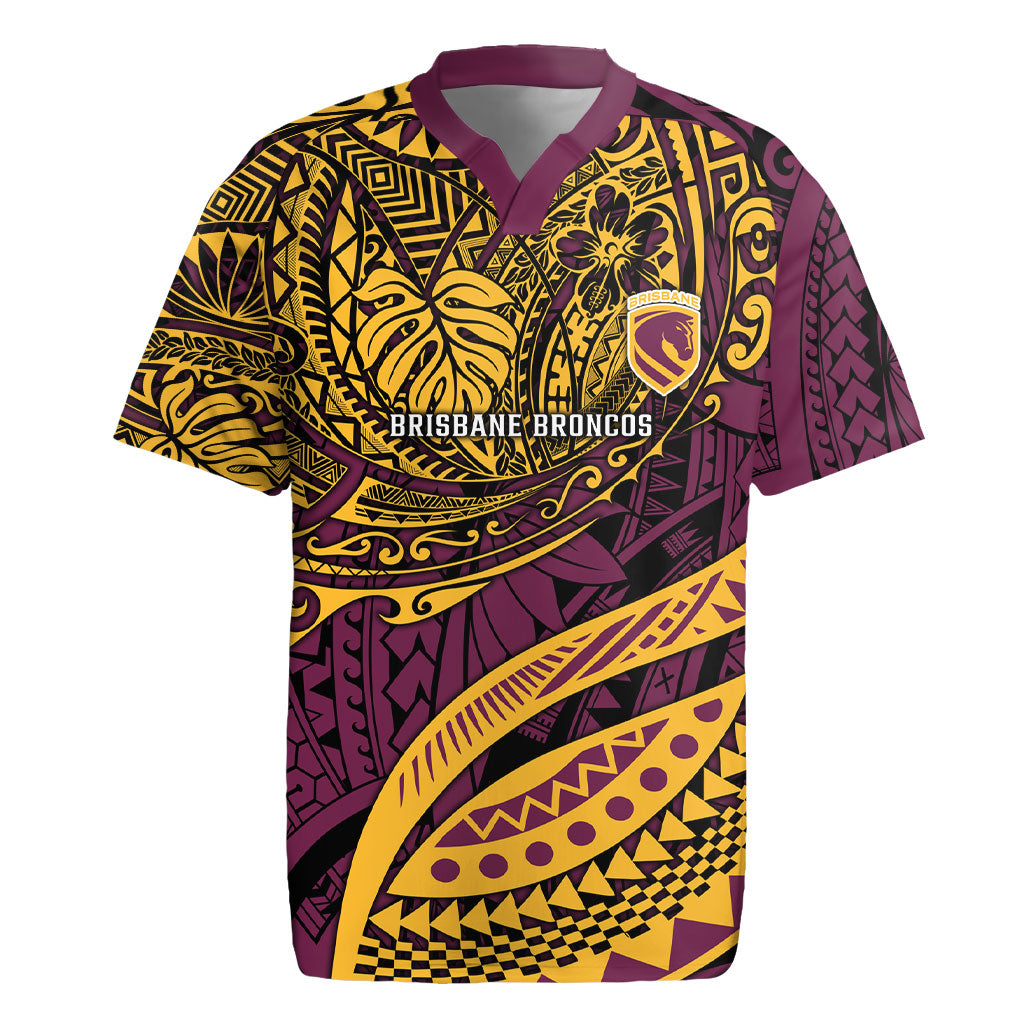 Personalised Brisbane Broncos Rugby Jersey Polynesian Tribal Art Style With Hammerhead Mascot