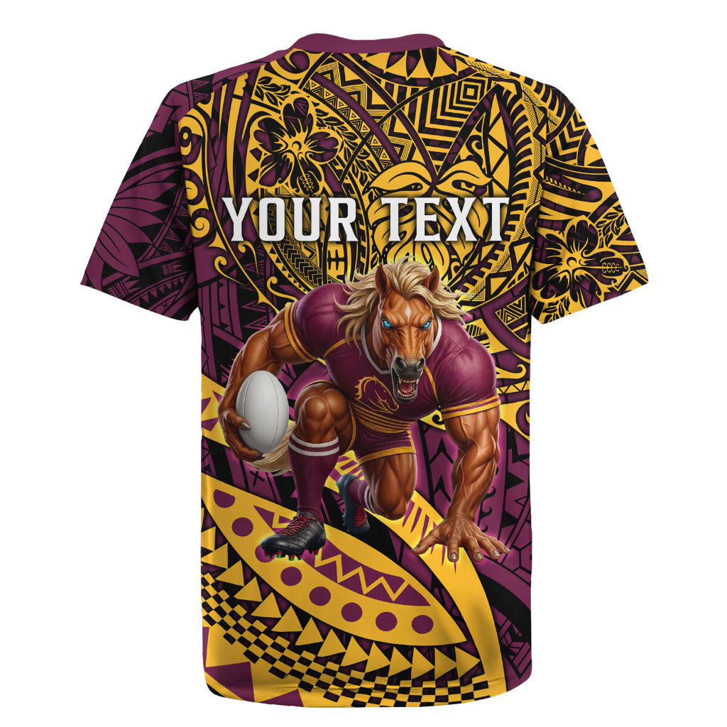 Personalised Brisbane Broncos Rugby Jersey Polynesian Tribal Art Style With Hammerhead Mascot