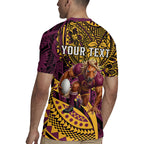 Personalised Brisbane Broncos Rugby Jersey Polynesian Tribal Art Style With Hammerhead Mascot