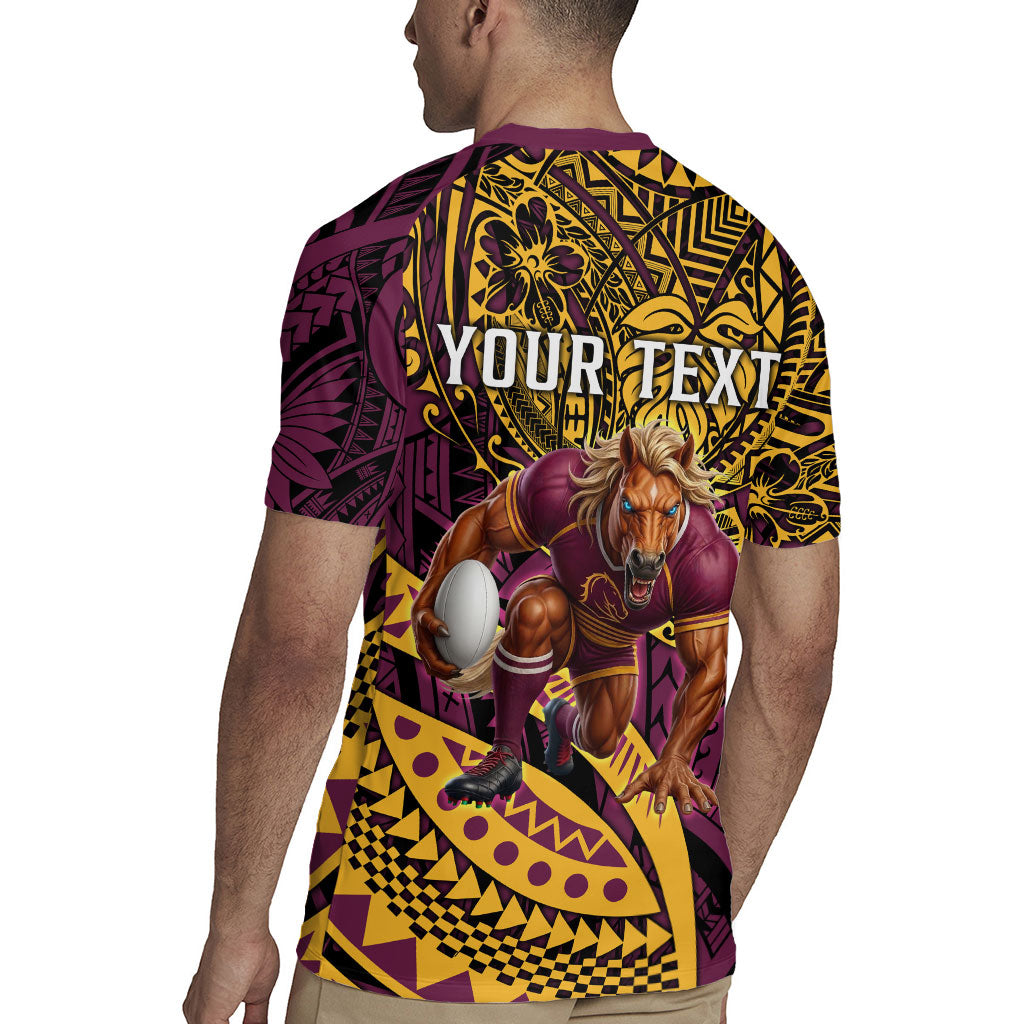 Personalised Brisbane Broncos Rugby Jersey Polynesian Tribal Art Style With Hammerhead Mascot