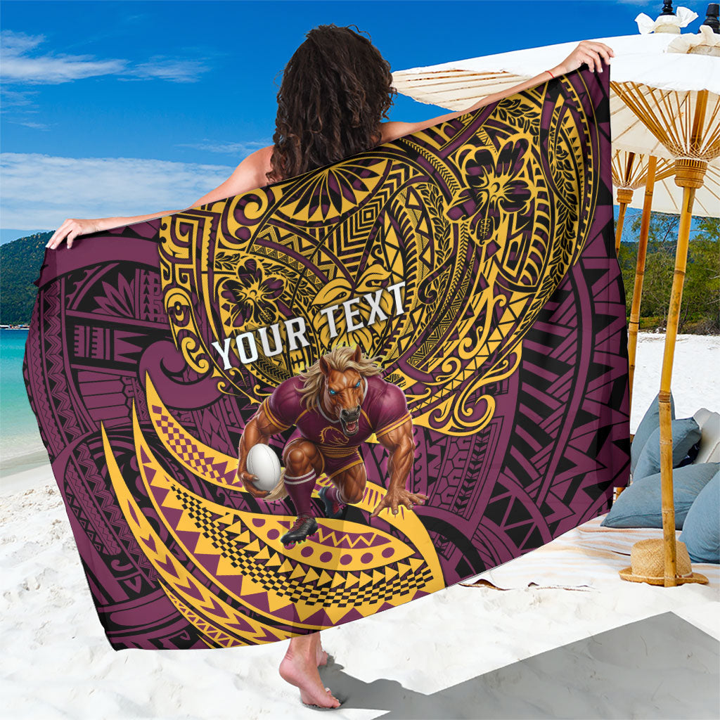 Personalised Brisbane Broncos Sarong Polynesian Tribal Art Style With Hammerhead Mascot