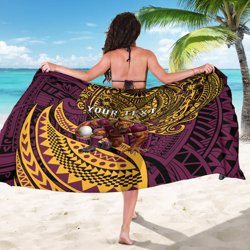 Personalised Brisbane Broncos Sarong Polynesian Tribal Art Style With Hammerhead Mascot