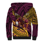 Personalised Brisbane Broncos Sherpa Hoodie Polynesian Tribal Art Style With Hammerhead Mascot