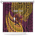 Personalised Brisbane Broncos Shower Curtain Polynesian Tribal Art Style With Hammerhead Mascot