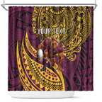 Personalised Brisbane Broncos Shower Curtain Polynesian Tribal Art Style With Hammerhead Mascot