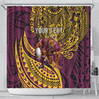 Personalised Brisbane Broncos Shower Curtain Polynesian Tribal Art Style With Hammerhead Mascot