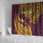 Personalised Brisbane Broncos Shower Curtain Polynesian Tribal Art Style With Hammerhead Mascot