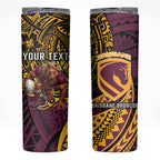 Personalised Brisbane Broncos Skinny Tumbler Polynesian Tribal Art Style With Hammerhead Mascot